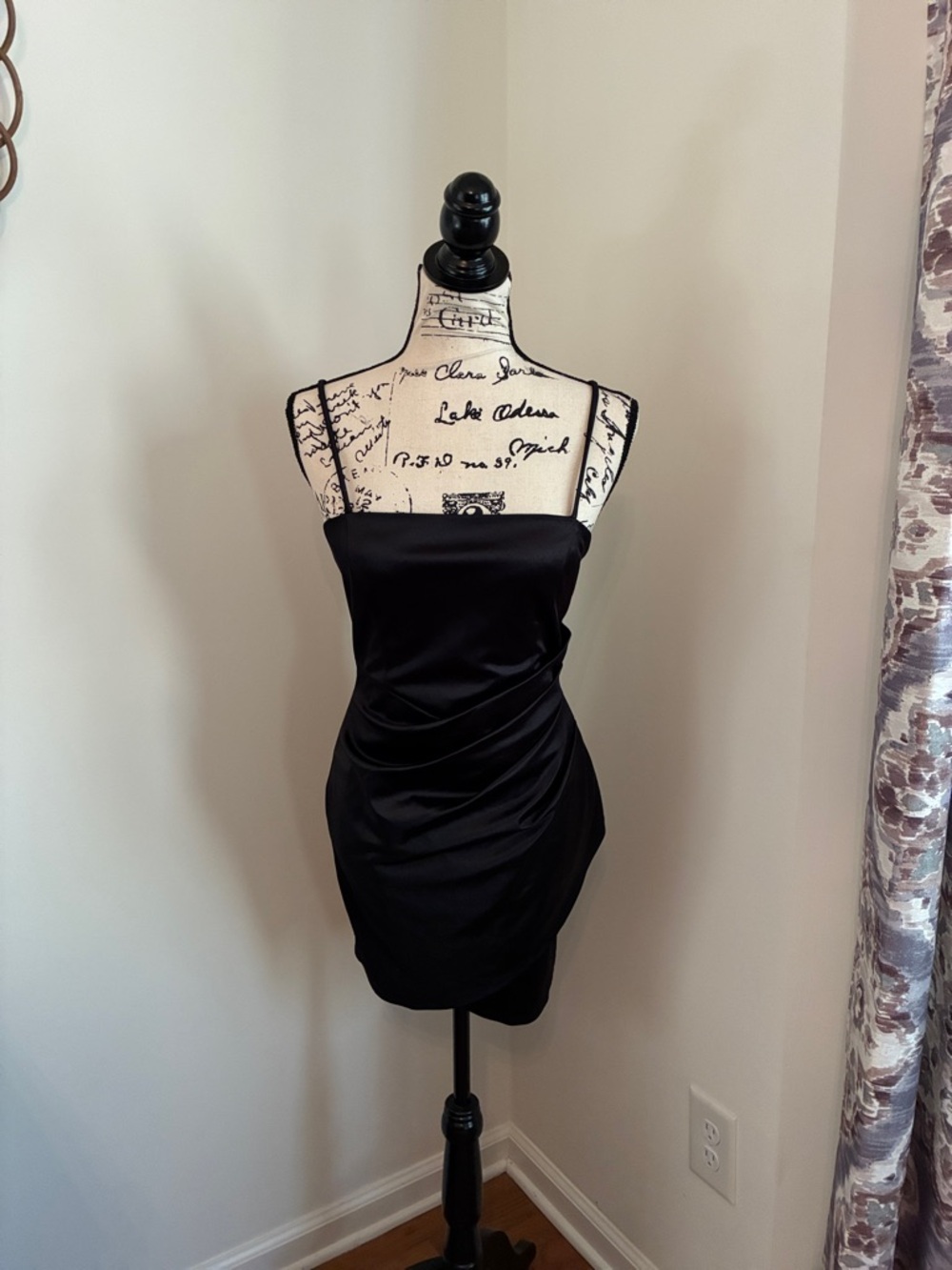 Windsor Satin Ruched Mini Dress (Black)